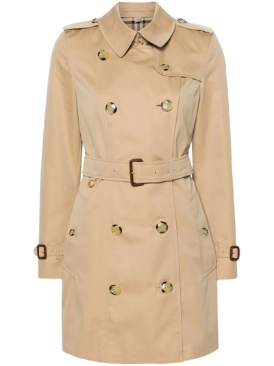 Shop Burberry Double-breasted Trench Coat In Honey