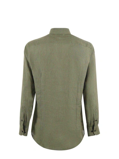 Shop Etro Linen Shirt Military Green Iridescent