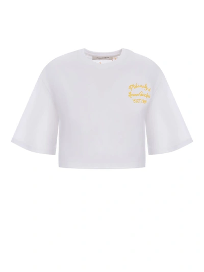 Shop Philosophy Di Lorenzo Serafini Cropped T-shirt Philosophy "logo" In White