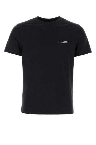 Shop A.p.c. Black Crewneck T-shirt With Contrasting Print In Cotton Man