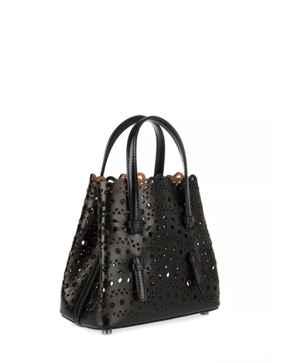 Shop Alaïa Mina 16 Leather Micro Tote Bag In Black