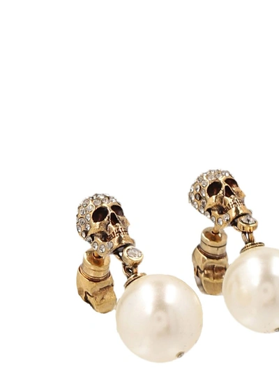 Shop Alexander Mcqueen "pearl & Skull" Earrings In Gold