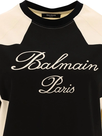 Shop Balmain 'stars' Beige Cotton T-shirt