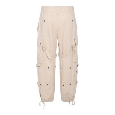 Shop Isabel Marant Beige Cargo Pants With Pockets And Buckles In Cotton Woman