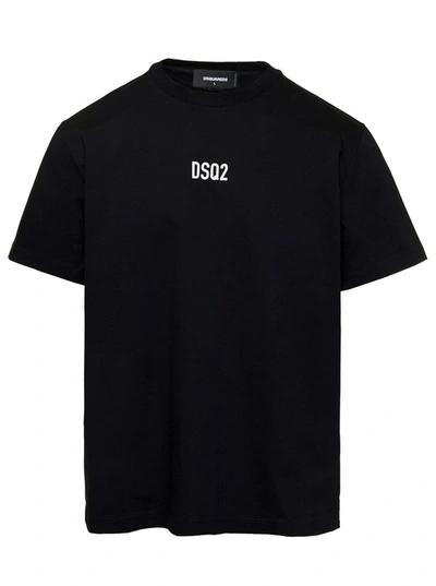 Shop Dsquared2 Black Crewneck T-shirt With Cntrasting Dsq2 Print In Cotton Man