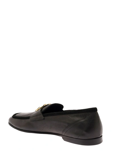 Shop Dolce & Gabbana Black Loafers With Interlocking Dg Logo Placque In Leather Man