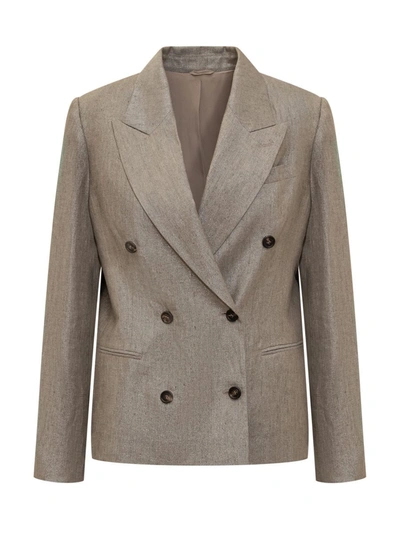 Shop Brunello Cucinelli Linen Double-breasted Jacket In Beige