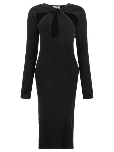 Shop Coperni "twisted" Ribbed Dress With Cut-out In Black
