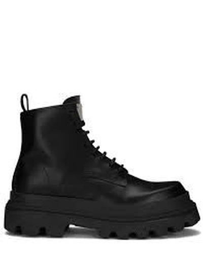 Shop Dolce & Gabbana "trek" Leather Combat Boots In Black