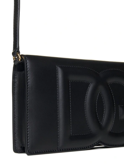 Shop Dolce & Gabbana Black Crossbody Bag With Quilted Dg Logo In Leather Woman