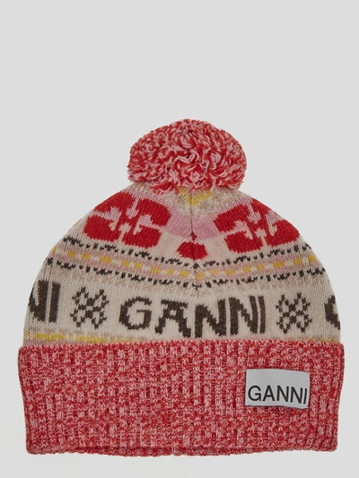 Shop Ganni Intarsia Beanie Hat In Multicolour