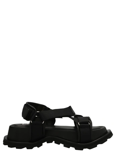 Shop Jil Sander Black Hiking Platform Sandals With Touch Strap In Leather Woman