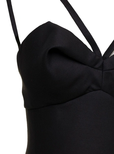 Shop Versace Midi Bustier Black Dress In Wool And Silk Woman