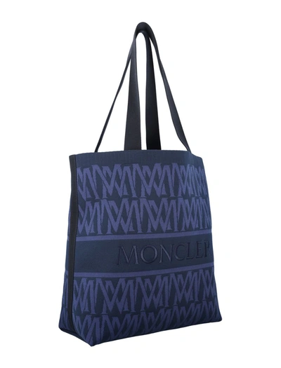 Shop Moncler Monogram Knit Tote Bag In Blue