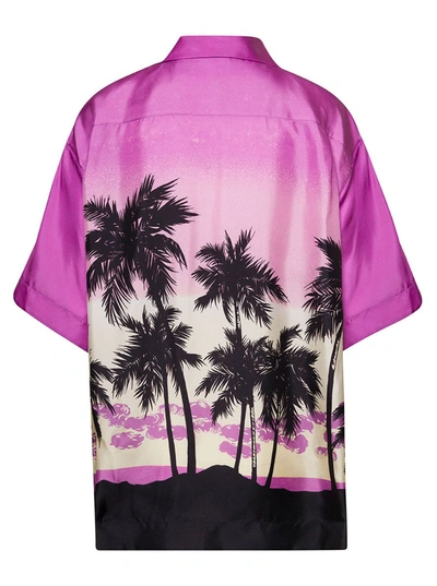 Shop Palm Angels Pink Sunset Bowling Shirt In Purple