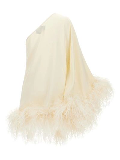 Shop Taller Marmo Piccolo Ubud One-shoulder Feather-trimmed Crepe Mini Dress In White
