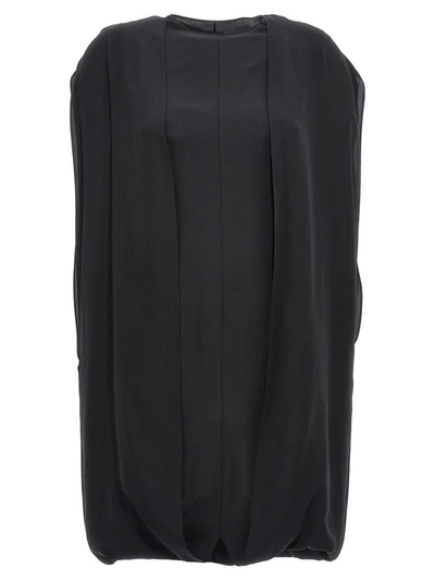 The Row Draped Silk Mini Dress In Black