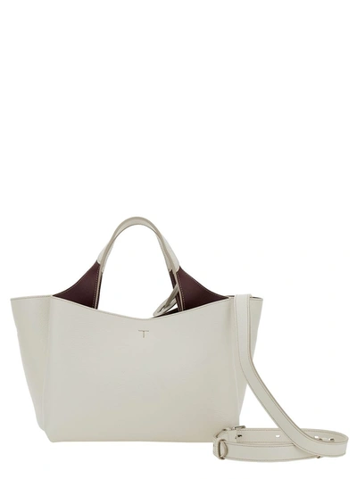 Shop Tod's White Handbag With Embossed Logo And T Timeless Charm In Grainy Leather Woman