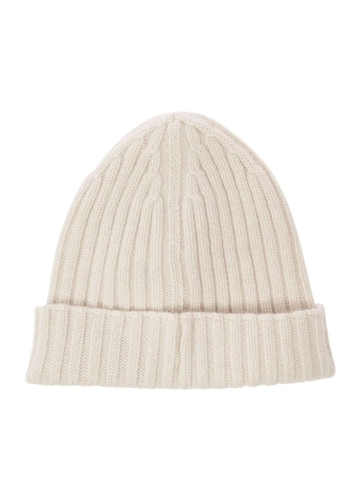 Shop Tom Ford White Ribbed Beanie With Logo Patch In Cashmere Man