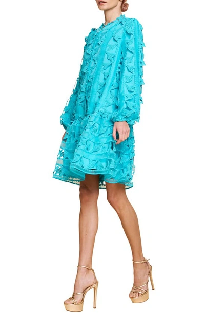 Shop Ciebon Wylla Humbird Lace & Organza Drop Waist Dress In Succulent Blue