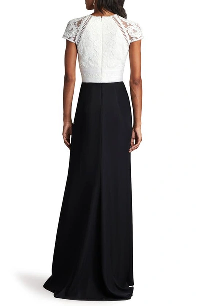 Shop Tadashi Shoji Lace & Crepe A-line Gown In Ivory/ Black