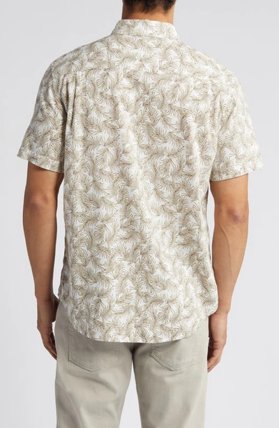 Shop Rails Carson Palm Print Short Sleeve Linen Blend Button-up Shirt In Palm Americano White