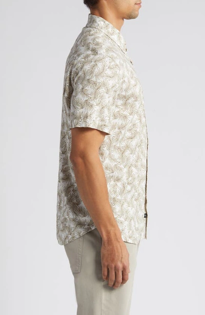 Shop Rails Carson Palm Print Short Sleeve Linen Blend Button-up Shirt In Palm Americano White
