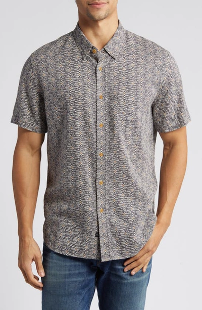 Shop Rails Carson Geometric Print Short Sleeve Linen Blend Button-up Shirt In Tribal Batik Celestial