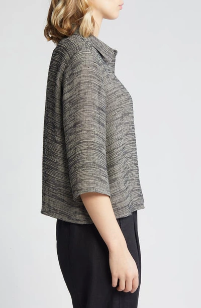 Shop Eileen Fisher Jacquard Organic Linen Blend Button-up Shirt In Black/ Natural