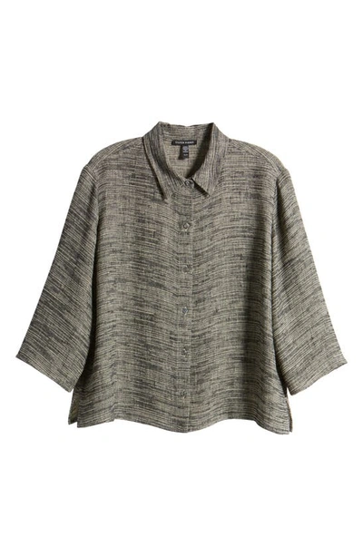 Shop Eileen Fisher Jacquard Organic Linen Blend Button-up Shirt In Black/ Natural