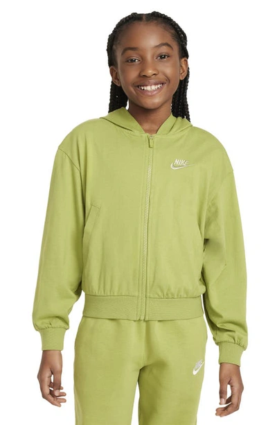 Shop Nike Kids' Sportswear Cotton Jersey Hoodie In Pear/ Olive Aura