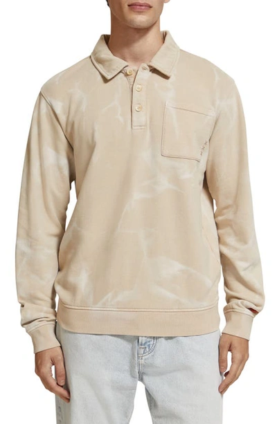 Shop Scotch & Soda Washed Polo Collar Sweatshirt In Medium Beige