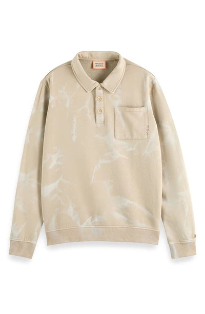 Shop Scotch & Soda Washed Polo Collar Sweatshirt In Medium Beige
