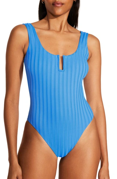 Shop Vitamin A Ursula U-wire Rib One-piece Swimsuit In Dream Blue Superib
