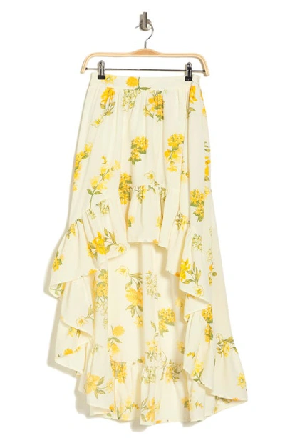 Shop Vici Collection Sugarlips Summer Meadows Floral Print Asymmetric Skirt In Yellow