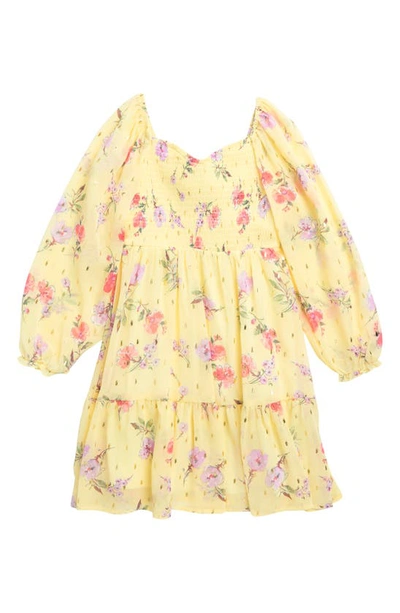 Shop Zunie Kids' Long Sleeve Babydoll Dress In Yellow Multi