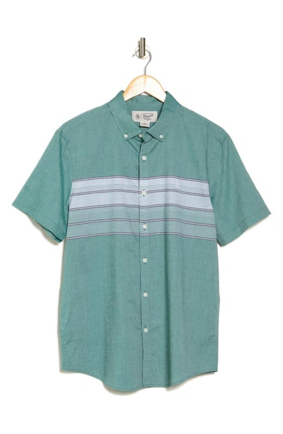 Shop Original Penguin Chest Stripe Short Sleeve Shirt In Antique Green