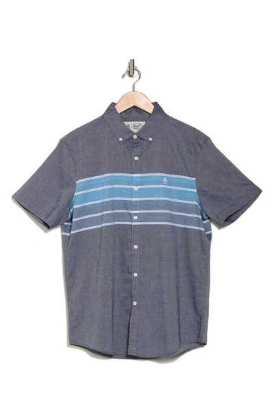 Shop Original Penguin Chest Stripe Short Sleeve Shirt In Dark Sapphire