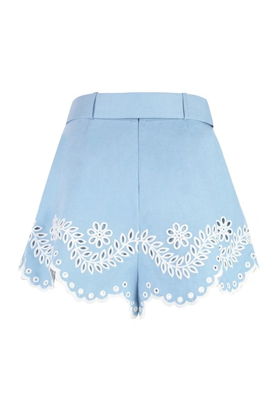 Shop Zimmermann Junie Linen Shorts In Blue