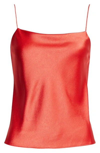 Alice And Olivia Harmon Draped Satin Tank Top In Bright Poppy