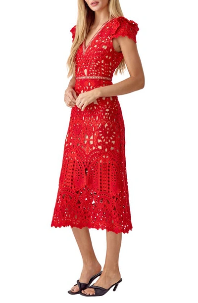 Shop Adelyn Rae Lace Midi Dress In Red Poppy Tl