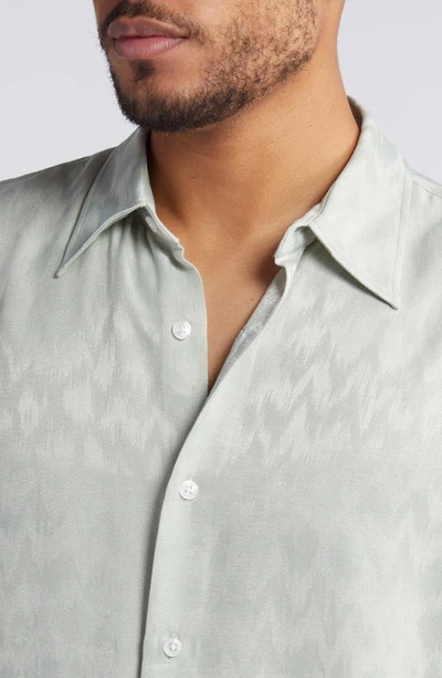 Shop Open Edit Jacquard Stretch Satin Button-up Shirt In Green Silicate