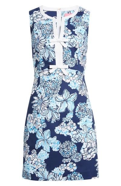 Shop Lilly Pulitzer Aria Floral Print Sleeveless Shift Dress In Low Tide Navy Bouquet All Day