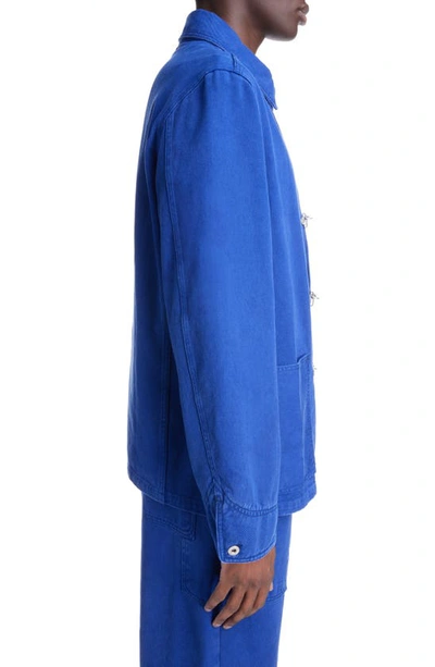 Shop Kenzo Elephant Flag Cotton Twill Work Jacket In Deep Sea Blue