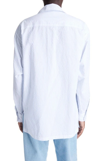 Shop Kenzo Oversize Stripe Long Sleeve Camp Shirt In Light Blue