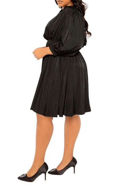 Shop Buxom Couture Smocked Long Sleeve Satin Dress In Black