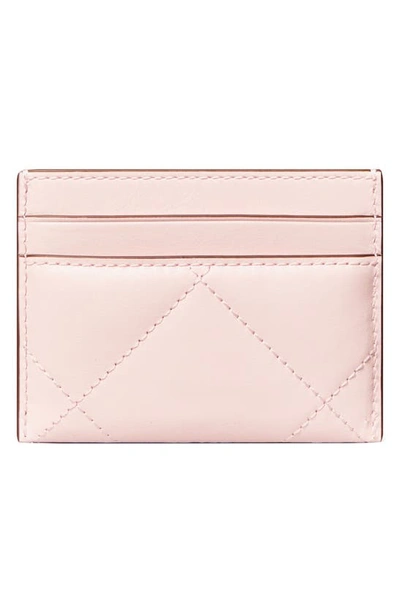 Shop Tory Burch Kira Diamond Quilted Leather Card Case In Rose Salt