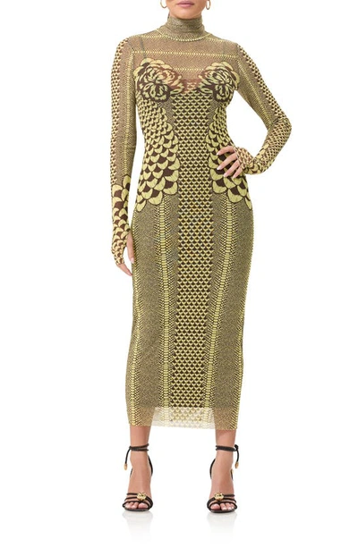 Shop Afrm Shailene Long Sleeve Turtleneck Mesh Dress In Butter Petals