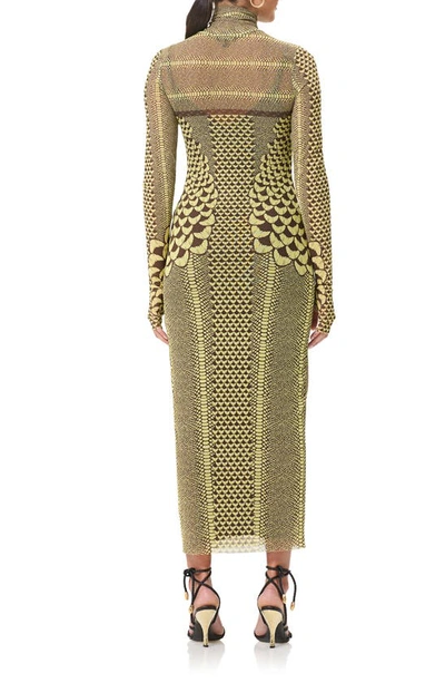 Afrm Shailene Long Sleeve Turtleneck Mesh Dress In Butter Petals