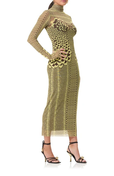 Afrm Shailene Long Sleeve Turtleneck Mesh Dress In Butter Petals
